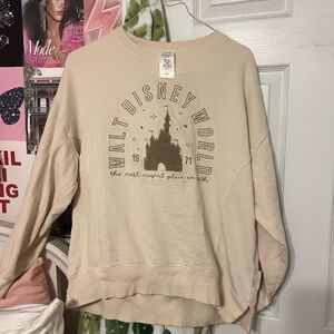 Disney Cream Crewneck Sweater with Gold Color Writing